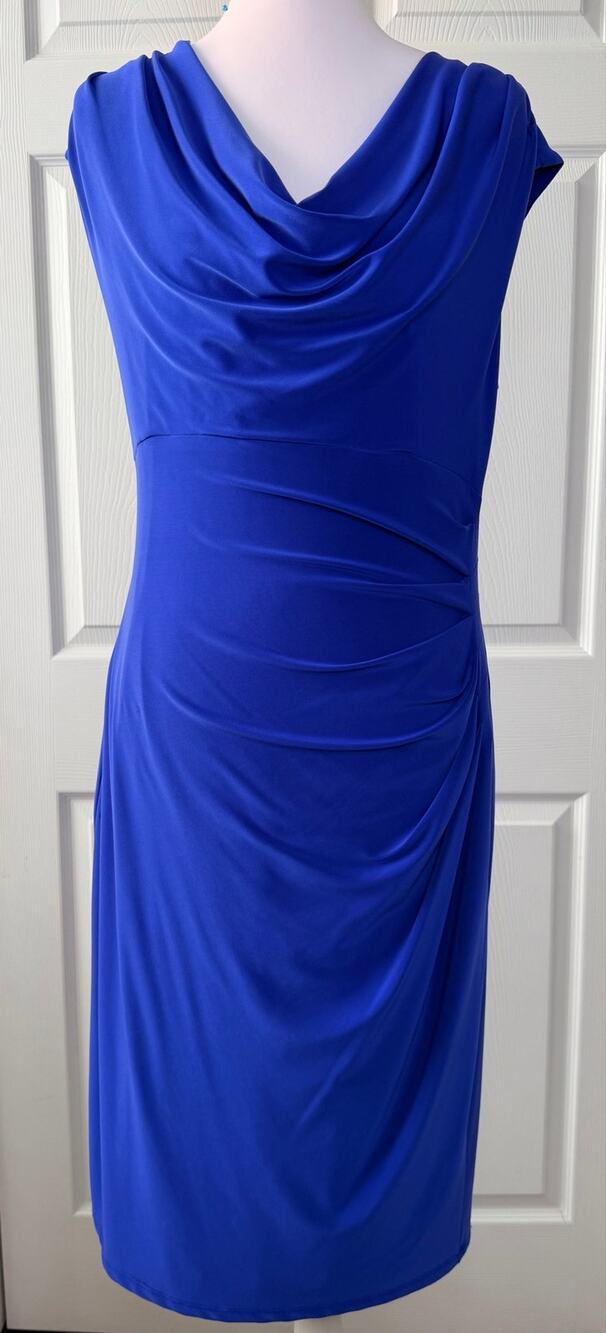 LAUREN Ralph Lauren Blue Cap Sleeve Cowl Neck Sheath Dress Size 16